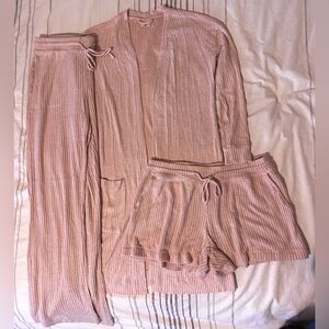 Soma Ribbed Sleep Set - cardigan, pants, shorts